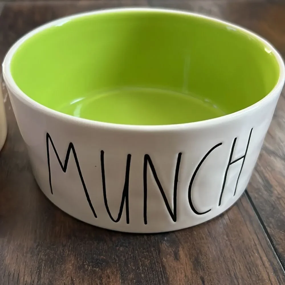 Rae Dunn Devour and Munch Pet Dish / bowl both like new never used for pet food